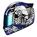1Storm Motorcycle Bike Full FACE Helmet Mechanic Skull - Tinted Visor Blue