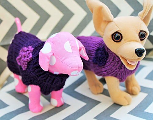 Hand Knit Teeny Tiny Dog/Puppy/Kitten Sweater Purple with Crochet Flower XXXS/XXS 1 to 2 lbs for Teacup/Toy Breed Puppy Newborn to 2 Pounds