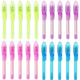 Pshine Invisible Ink Pen & Black Light Combo,4 Colors (Red, Blue, Yellow, Purple),pack of 20