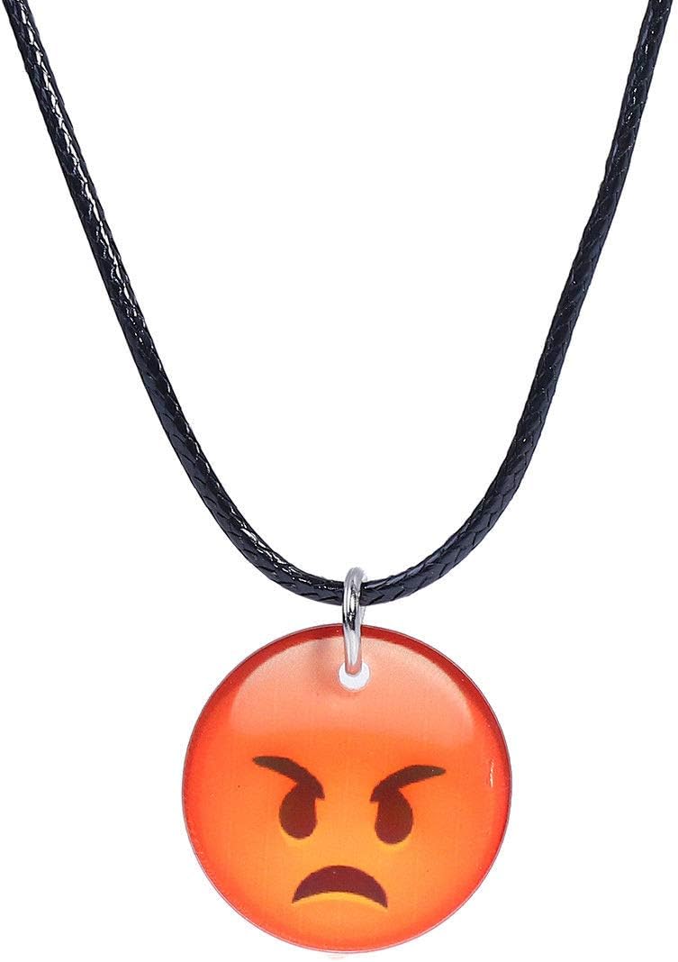 Amazon Com 17 3 4 Angry Mad Pouting Face Emoji Black Waxed Cord Acrylic Pendant Necklace Fashion Jewelry For Women Man