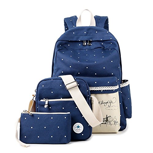 HAOCOO Colorful Unisex Casual Canvas School Backpack /College Bag /Laptop Bag for Girls (Navy Blue)