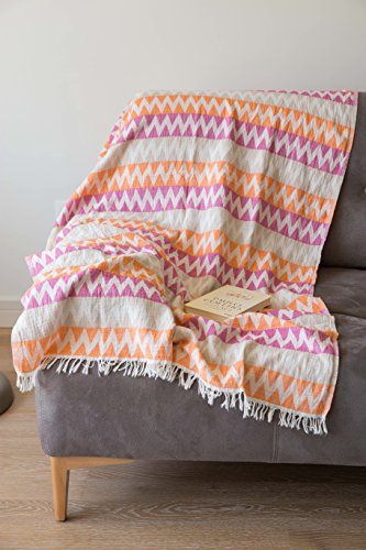 Mebien Gypsy Design Turkish towels beach pesthemal towel for bath pools spas gyms saunas. Multi-purpose throw or blanket to your couch sofa bed picnic for baby women man. 100% (Fuchsia Orange Beige)