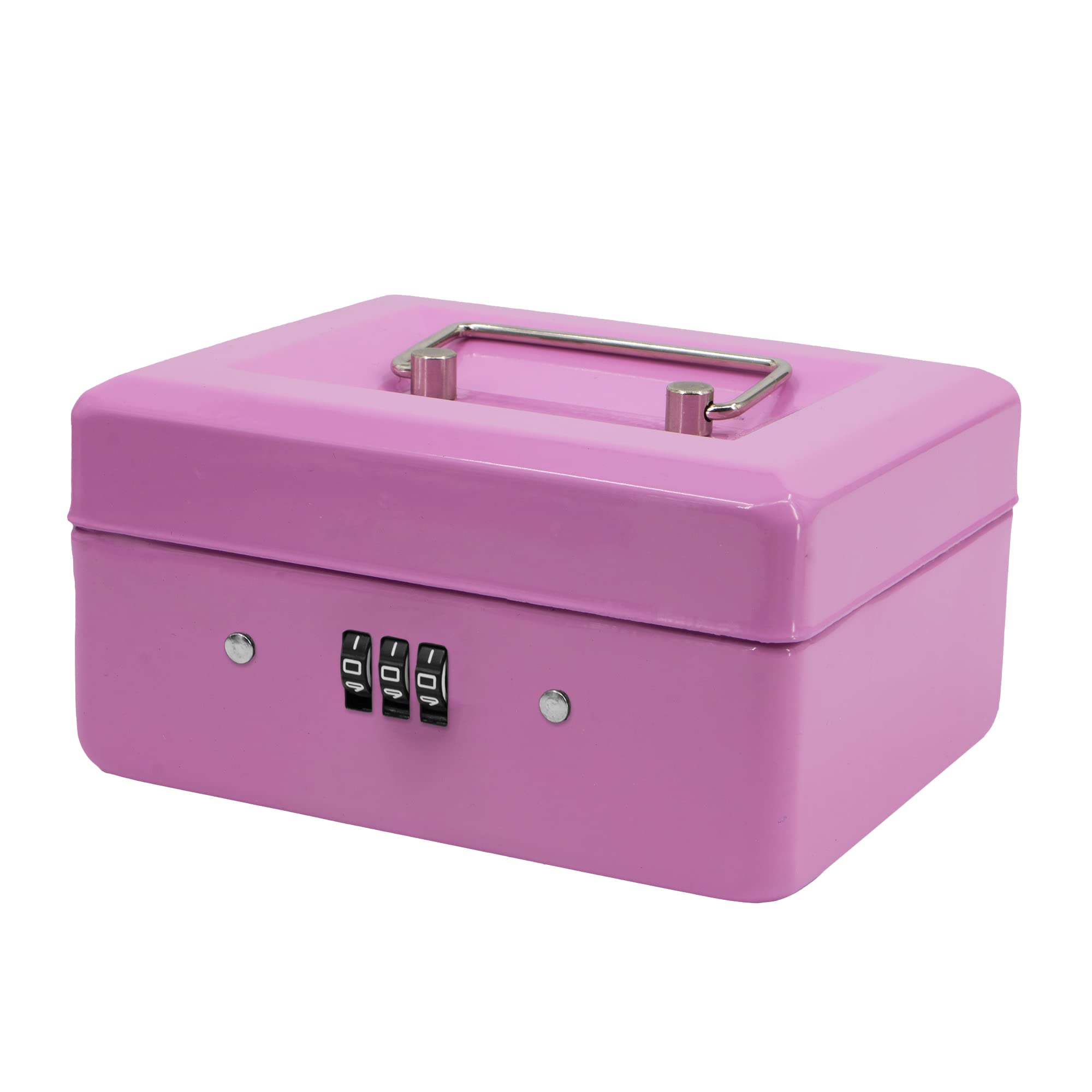 Time to Sparkle 6 inch Small Security Lock Box with Coin Tray Metal Material with Stainless Steel Handle 15 * 12 * 11cm Pink