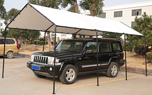 SORARA Carport 10' x 20' Outdoor Car Canopy Gazebo with 8 Steel Legs, White