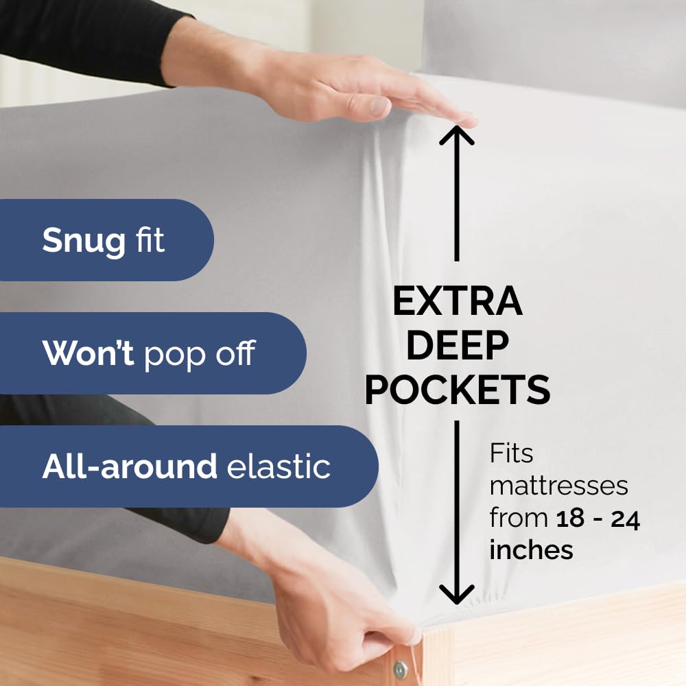 Extra Deep King Sheet Set - 6 Piece Breathable & Cooling Sheets - Hotel Luxury Bed Sheets Set - Easy & Secure Fit - Soft, Wrinkle Free & Comfy Sheets Set - French Grey Sheet Set w/Extra Deep Pockets