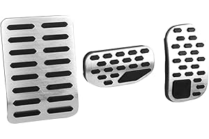 BOYOUS 3pc No Drill Aluminum Pedal Covers Anti-Slip Brake and Gas Accelerator Pedal Pads Rest Pedal Cover Interior Decoration Accessories for 2021-2023 F150 (Silver)