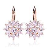 BAMOER 18K Rose Gold Plated Snowflake Leverback Earrings with Cubic Zirconia for Women CZ Jewelry Fashion Drop Earrings 3 Style