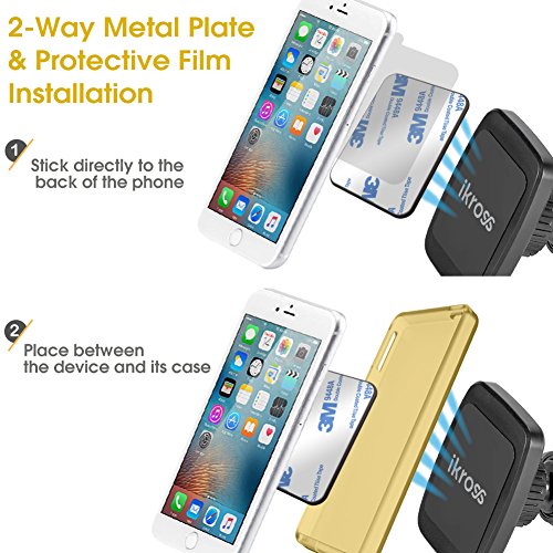 iKross Magnetic Air Vent Clip on Car Mount Smartphone Stand Holder Cradle Feature 6 Powerful Magnet - Black