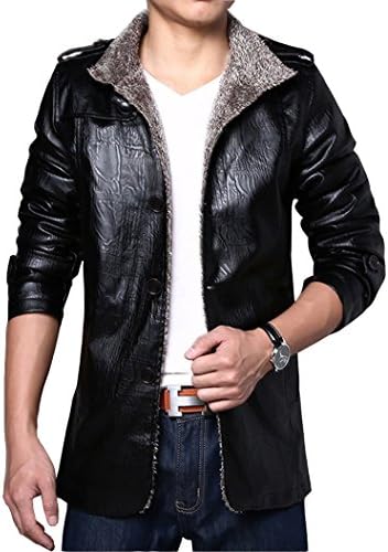 Wolfhowl Winter PU Leather Men Jacket Standing Collar Jackets Coat Black XS