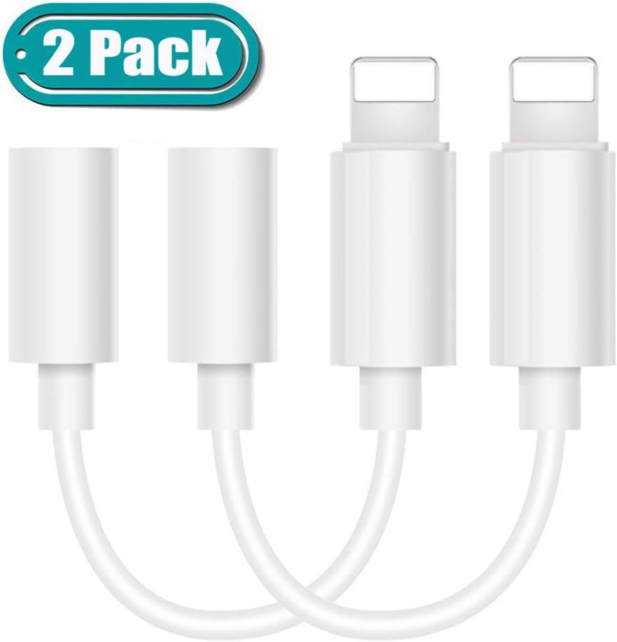 iPhone Headphone Adapter (2 Pack), Compatible with iPhone 7/7Plus /8/8Plus/X/XS/Max/XR Adapter Headphone Jack, 3.5 mm Headphone Adapter Aux Jack Compatible with iOS 11/12 Accessories
