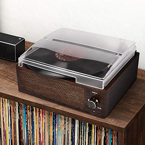Bluetooth Record Player Belt-Driven 3-Speed Turntable, Vintage Vinyl Record Players Built-in Stereo Speakers, with Headphone Jack/ Aux Input/ RCA Line Out, Brown Wooden (Brown-1) - Thumbnail 4