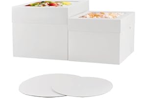 10 Pcs 12x12x10 10x10x8 Cake Boxes Set (5 Boxes & 5 Boards) with Windows Large in 2 Sizes Tall Bakery Boxes Disposable Carrie