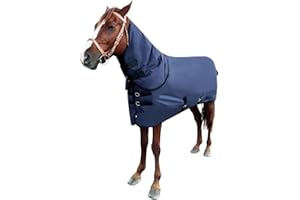 XUANNIAO Waterproof Horse Turnout Blanket，Heavy Weight Winter Turnout (400g Fill) with Detachable Neck Cover，Horse Rain Sheet - Blue - 81 in