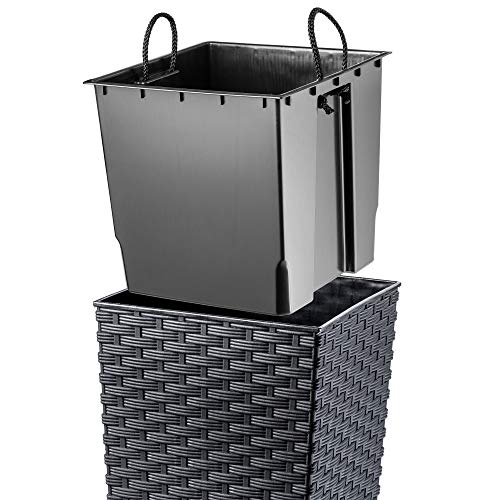 KADAX Blumentopf, Blumenkübel aus Kunststoff, Pflanzkübel für Blumen, Innen- und Außenbereich, Garten, Balkon, Terrasse, Haus, wetterfest, Rattan Imitation (57cm Höhe, Grafit Rattan) – Bild 6