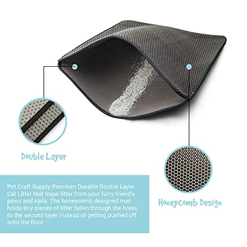Pet Craft Supply Premium Durable Double Layer Cat Litter Mat Trapper Water Resistant Scatter Control Easy Clean Light Weight EVA Foam Rubber Honeycomb Design Large Size (24X30)