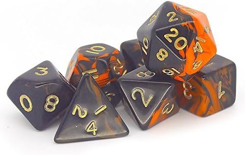 Oblivion Set, 7 Polyhedron Dice D4 D6 D8 D10 D12 D20 D00 (Orange)