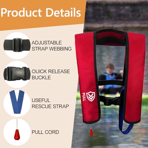 VOGUCCLO | Manual Inflatable Life Jacket for Adults| Supports up to 330 lbs | Inflatable PFD Jackets for Adults|Kayak Life Vest | PFD Low Profile for Fishing Sailing | Jet Skiing