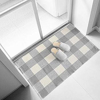 Ukeler Grey Buffalo Plaid Rugs 2'' x 3', Durable and Washable Gray and White Rug for Porch/Entry Way/Front Door/Sink
