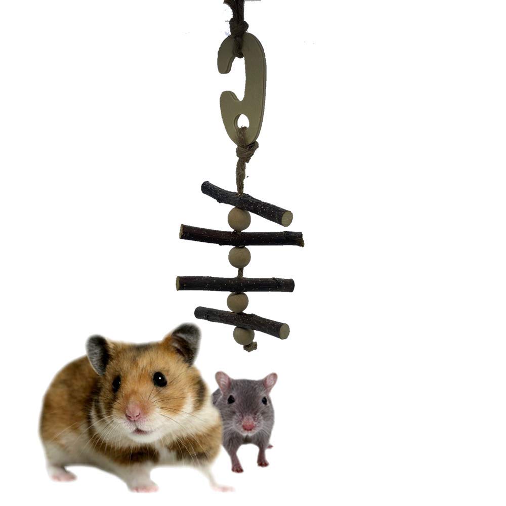 Mini Mates Pet Small Animal Accessories Wooden Hanging Chew Charm Toy Mouse Hamster Rat Gerbil Chinchilla Reptile Chew Toys