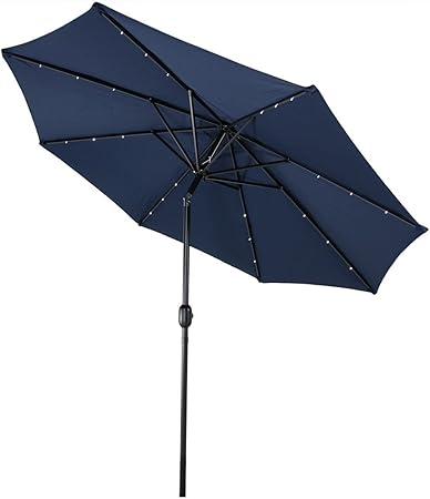 Amazon Com Sunnydaze Solar Outdoor Patio Umbrella With Led Lights Tilt Crank Aluminum 9 Foot Navy Blue Garden Outdoor
