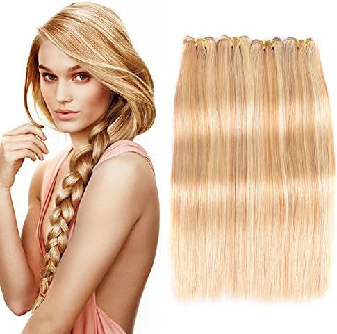Brazilian P27/613 Straight Blonde Human Hair Extensions Unprocessed Human Hair Bundles Weave Double Weft 1PC 100g (24" Straight)