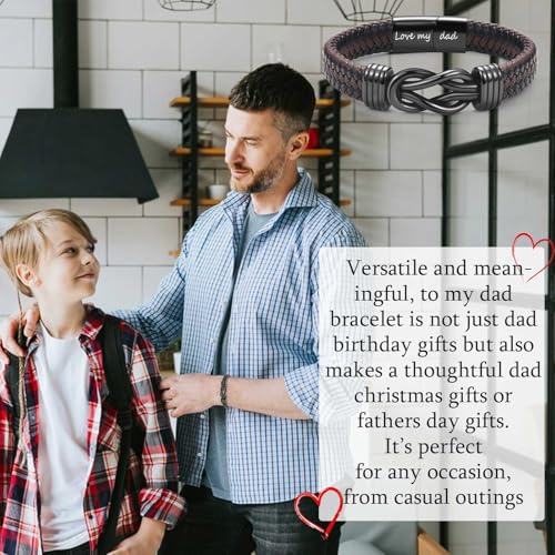 EYQV Gifts for Dad Husband Boyfriend Brother Son, Engraved Leather Bracelet Gifts for Nephew Grandson, Birthday Gifts Valentines Gifts Christmas Gifts for Men Teenage Boys
