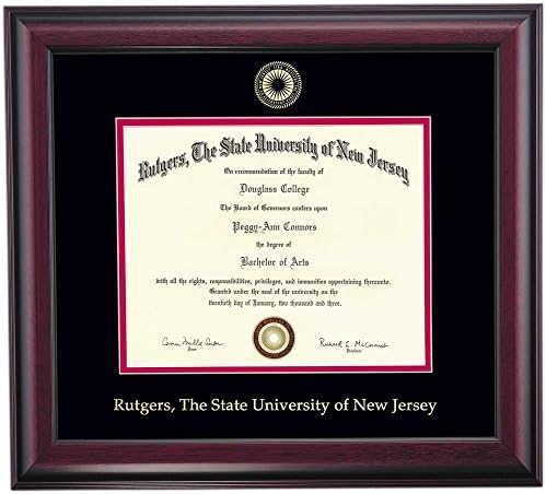 OCM DiplomaDisplay Traditional Frame for Rutgers RU Scarlet Knights | 8-1/2" x 11" Diploma Certificates | Black/Cherry Mat | Home & Office | Graduation Gift