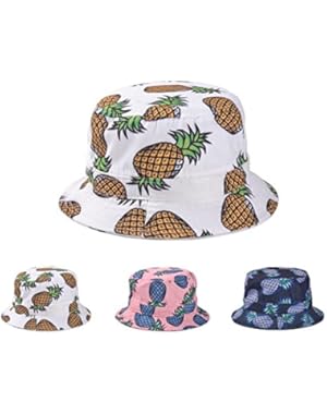 Printed Pineapple Bucket Hat for Women Summer Hawaii Beach Sunhat Visor