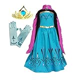 American vogue Elsa Coronation Dress Costume + Cape + Gloves + Tiara Crown