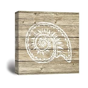 Wooden Background Conch Line Drawing for Living Room