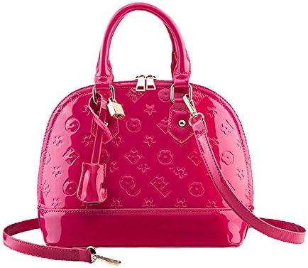 Women Fashion Leather Top Handle Satchel Shoulder Handbag Purse (S, Hot pink)