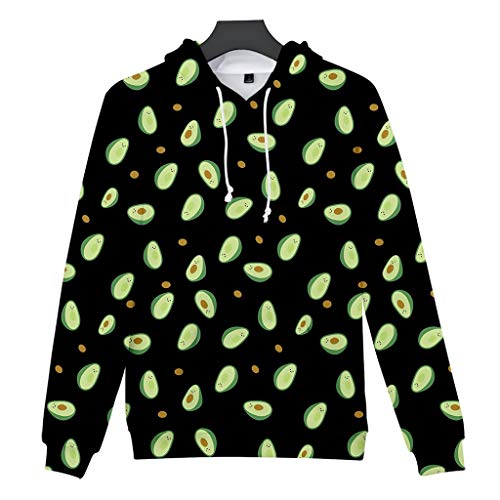 DDLmax Mens Drawstring Hoodies Pullover - Unisex Men's 3D Avocado Printing Creative Round Neck Casual Long Shirts Top Blouse Black