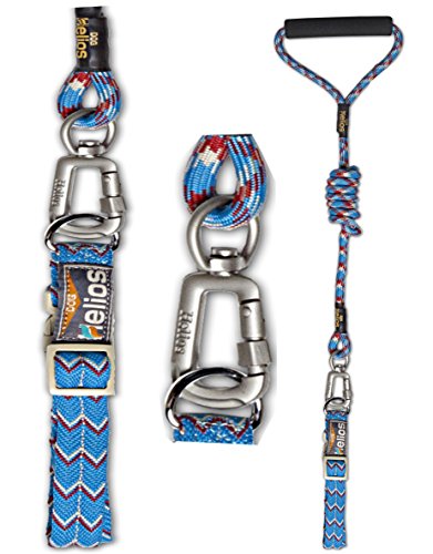 DOGHELIOS 'Dura-Tough' Easy Tension 3M Reflective Adjustable Multi-swivel Pet Dog Leash and Collar, Small, Blue