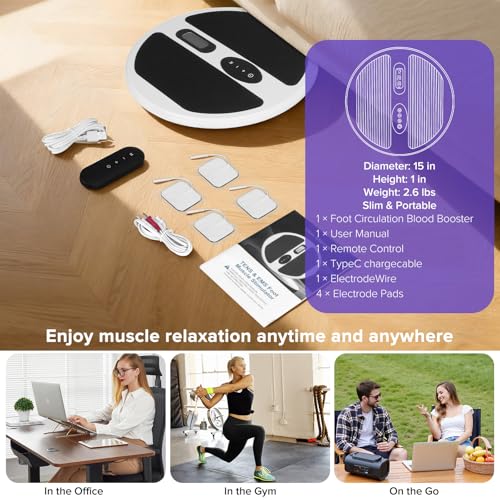 Circulation Blood Booster for Feet and Legs, EMS &TENS Foot Circulation Stimulator Machine for Neuropathy and Pain Relief, Upgraded Foot Massagers for Pain and Circulation with 4 TENS Pads