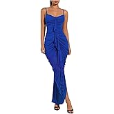 Floerns Women's Ruffle Ruched Cami Dress Draped Split Elegant Bodycon Maxi Dresses