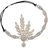 BABEYOND Art Deco 1920's Flapper Great Gatsby Inspired Leaf Medallion Pearl Headpiece Headband Gold