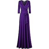Bon Rosy Women's 3/4 Sleeve Deep V-Neck Maxi Faux Wrap Solid Plus Size Dress 3642 Purple 1X