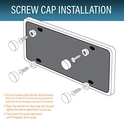 LotFancy Silicone License Plate Holder, 2PCS License Plate Frames with Mounting Accessories, Universal American Car Plate Cover, Black, Rust-Proof, Weather-Proof and Rattle-Proof