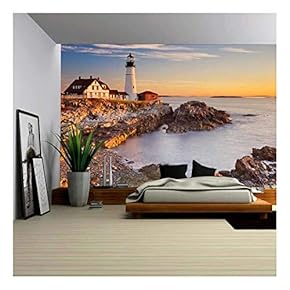 The Portland Head Lighthouse in Cape Elizabeth, Maine, USA. Photographed at Sunrise - Removable Wall Mural | Self-Adhesive Large Wallpaper - 66x96 inches