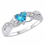 Paki: Heart-cut Simulated Swiss-blue Topaz and IOF CZ Infinity Promise Ring Silver, 3223A