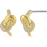 Obidos 14K Gold Plated Love Knot Stud Earrings | Small Statement Drop Dangle Earrings for Women | Trendy Simple Hypoallergenic Fashion Accessories Gold Jewelry Gifts for Womens