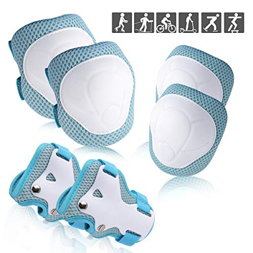 Kids/Youth Knee Pad Elbow Pads Guards Wrist Guards Protective Gear Set for Rollerblade Roller Skates Cycling BMX Bike Skateboard gs Scooter Riding Sports,Toddler for Multi-Sportsï¼ˆAge3-7ï¼‰ LightBlue