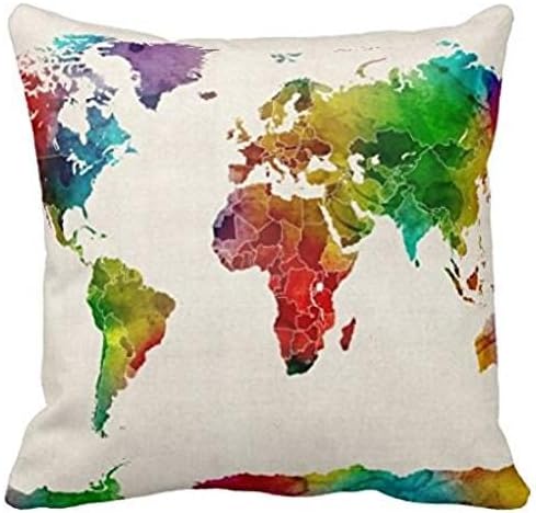 Watercolor Map Of The World Map Throw Pillow Case 18" * 18"