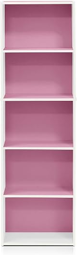Furinno LUDER 5-Cube Bookshelf White/Pink 40.1W x 132.1H x 23.9D cm view 6