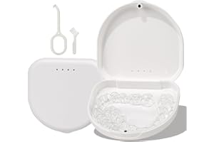 HEMILAB Retainer Case, Compatible with Invisalign, Vivera, Slim Aligner Case with Vent Holes, Portable Orthodontic Container with Removal Tool, Brush and Lanyard, White