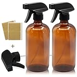 Mavogel Black Trigger Empty Amber Glass Spray Bottle (2 Pieces, 16 oz.) with 4-Piece Bottles Stickers and 1 Black Trigger