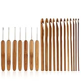 D-FantiX 20 Pcs Bamboo Crochet Hooks Set Ergonomic Knitting Hooks with Compact Carry Case