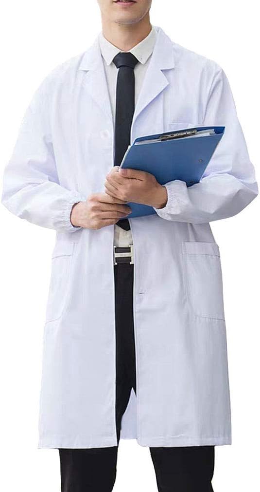 Huahuamini Professional Lab Coat for Women Men Long Sleeve Uniforms, White