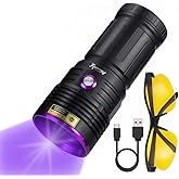 ALONEFIRE SV84 365nm UV Flashlight Strong 45W USB C Rechargeable Black Light for Pet Urine Detection, Resin Curing, Scorpion, Fishing, Minerals, Cure Glue with UV Protective Glasses, 4PCS Battery