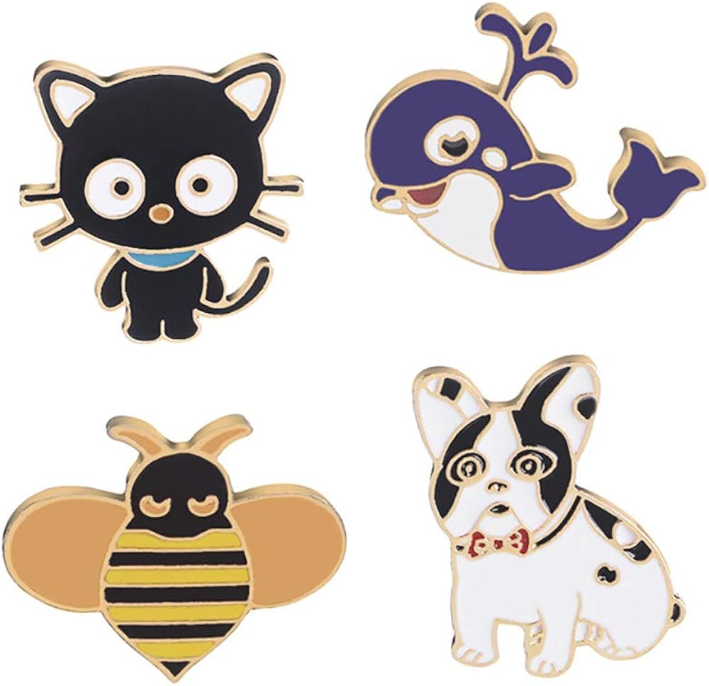 CAROMAY 4 PC Cat Lapel Pins Set Cute Animal Dolphin Enamel Brooches Bee Dog Mini Pins for Backpacks Unisex Gift